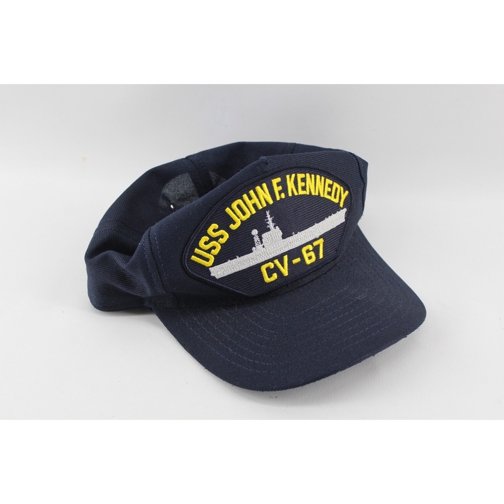 USS John F. Kennedy CV-67 Snapback Hat Eagle Crest Made in USA Navy‎ Blue